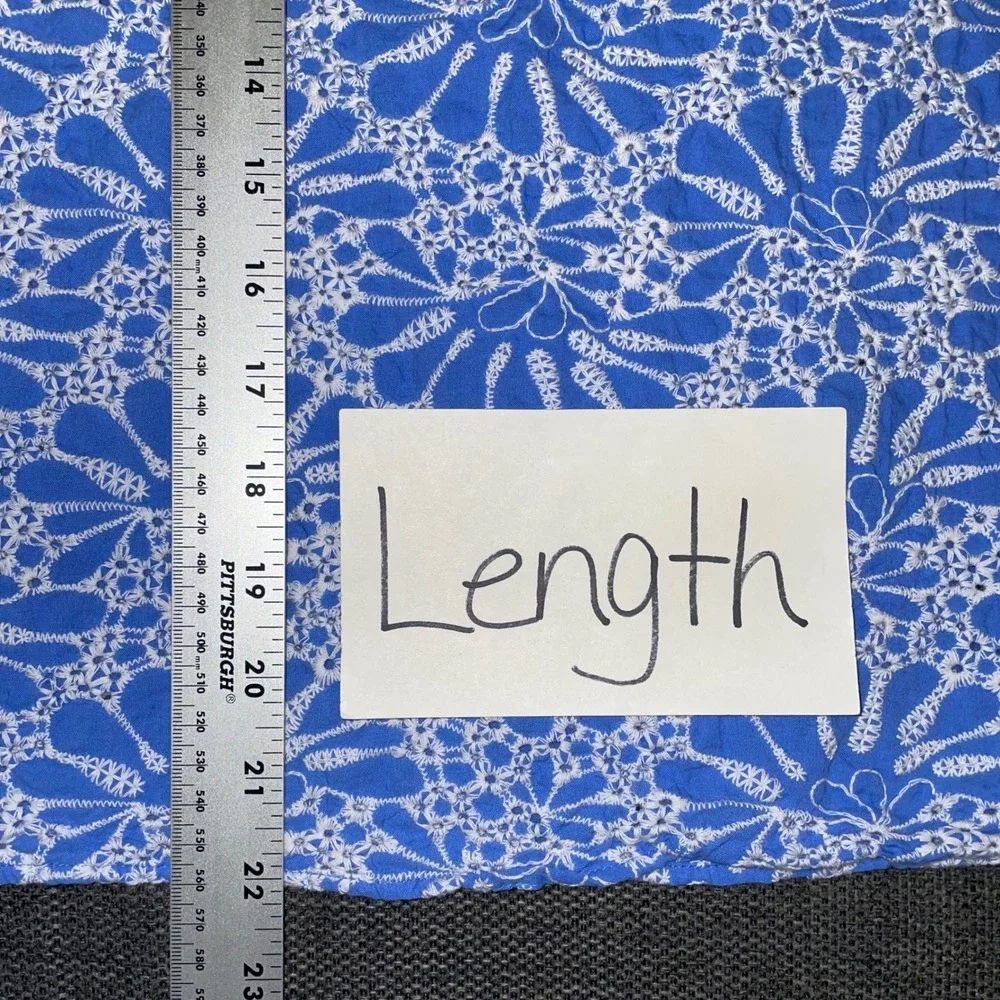 LOFT  Eyelet Puff Sleeve Top Blue White Square Neck Shirt Cottage Coquette Small